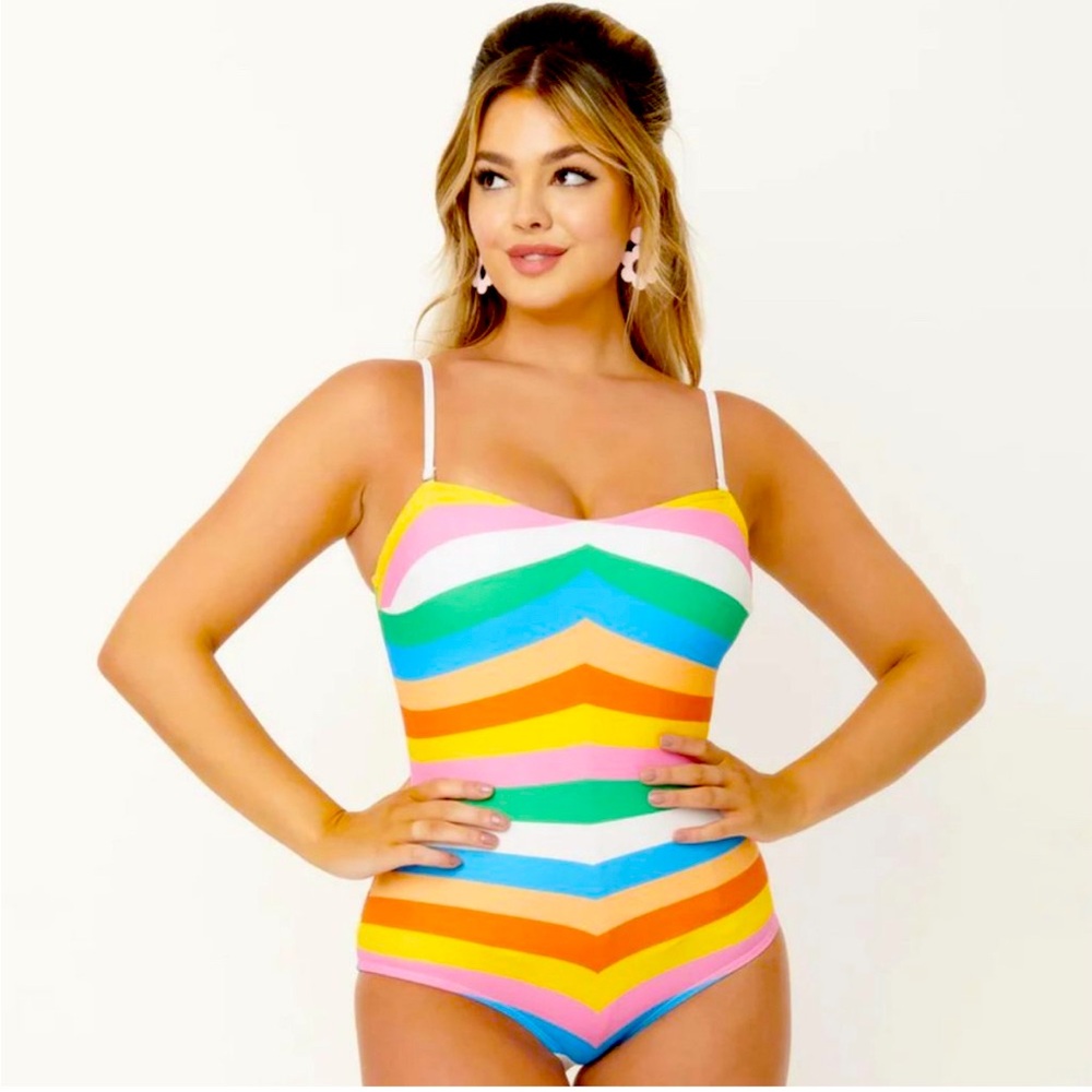 NWT - Unique Vintage Pride Rainbow Stripes Barbara One Piece Swim medium